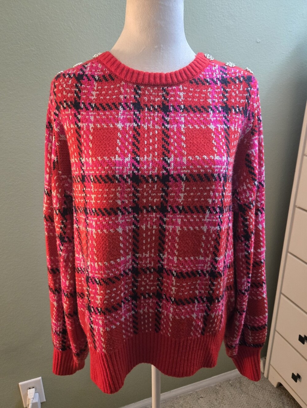 Crown & Ivy Women's Colorful  Plaid Crewneck Sweater